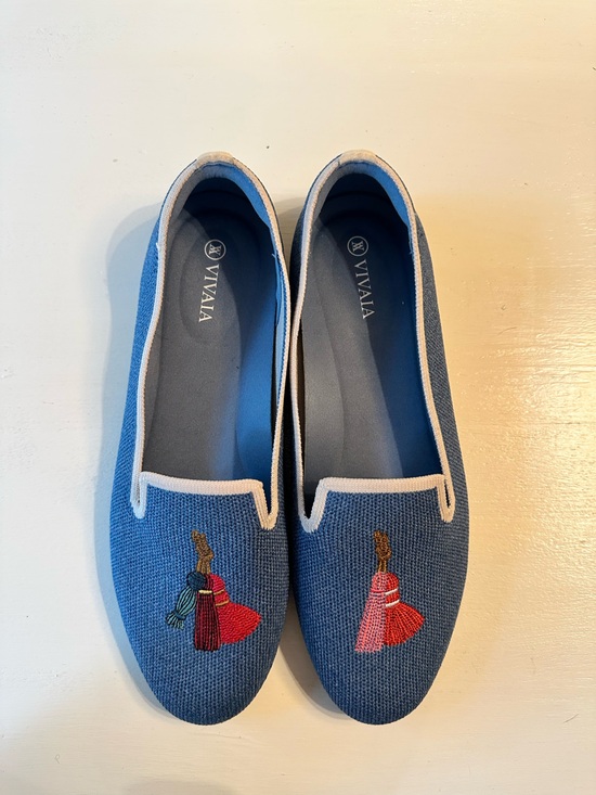 Vivaia Shoes - VIVAIA Blue Embroidered Slip-On Loafers